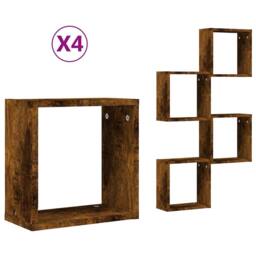 Berkfield Home Wall Cube Shelves 4 pcs Smoked Oak 30x15x30 cm in Brown - Size: 30 x 15 x 30 cm - thumbnail 3