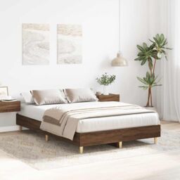 Berkfield Home Bed Frame No Mattress Brown Oak 120x200 cm Engineered Wood - Size: Small Double - thumbnail 3