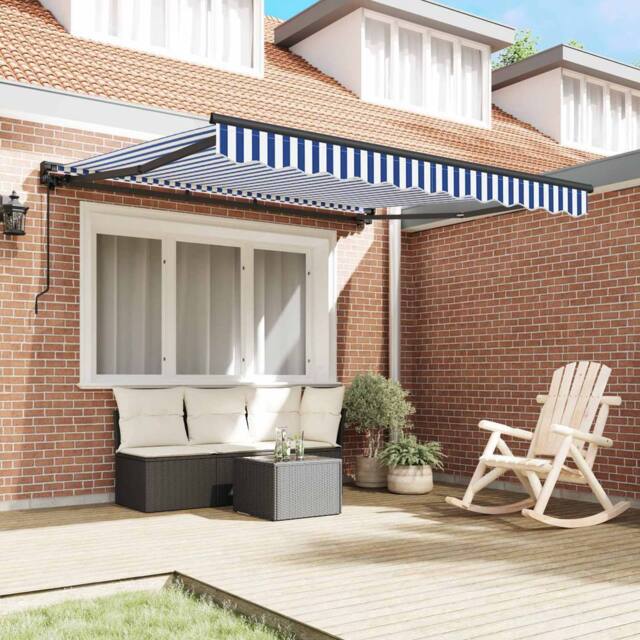 Berkfield Home Retractable Awning Manual Blue & White 350x250 cm - image 1