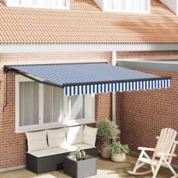 Berkfield Home Retractable Awning Manual Blue & White 350x250 cm - thumbnail 2