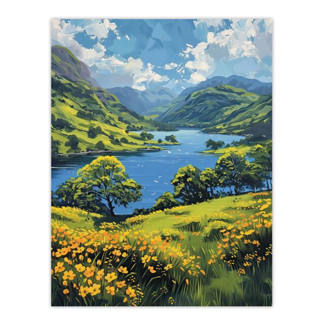 "Artery8 Lake District Landscape Painting Helvellyn View Wall Art Print in Blue - Size: W12"" x H16""" - image 1