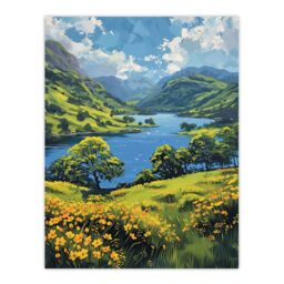 "Artery8 Lake District Landscape Painting Helvellyn View Wall Art Print in Blue - Size: W12"" x H16""" - thumbnail 1