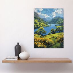 "Artery8 Lake District Landscape Painting Helvellyn View Wall Art Print in Blue - Size: W12"" x H16""" - thumbnail 4