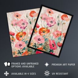 "Artery8 Wall Art Print Poppy Flowers Orange Pink Red Floral Oil Painting Poster - Size: W18"" x H24""" - thumbnail 2