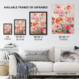 "Artery8 Wall Art Print Poppy Flowers Orange Pink Red Floral Oil Painting Poster - Size: W18"" x H24""" - thumbnail 3