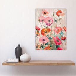 "Artery8 Wall Art Print Poppy Flowers Orange Pink Red Floral Oil Painting Poster - Size: W18"" x H24""" - thumbnail 4