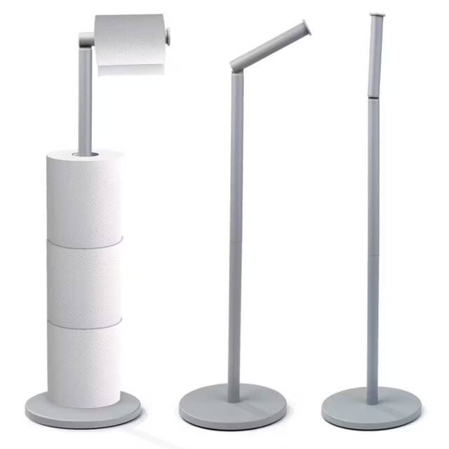 Dyzi 2 in 1 Free Standing Stainless Steel Toilet Roll Holder With Storage in Grey - image 1