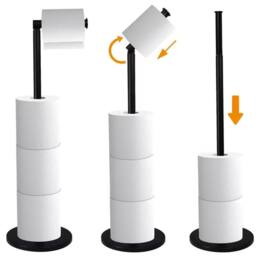 Dyzi 2 in 1 Free Standing Stainless Steel Toilet Roll Holder With Storage in Grey - thumbnail 3