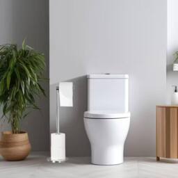 Dyzi 2 in 1 Free Standing Stainless Steel Toilet Roll Holder With Storage in Grey - thumbnail 8