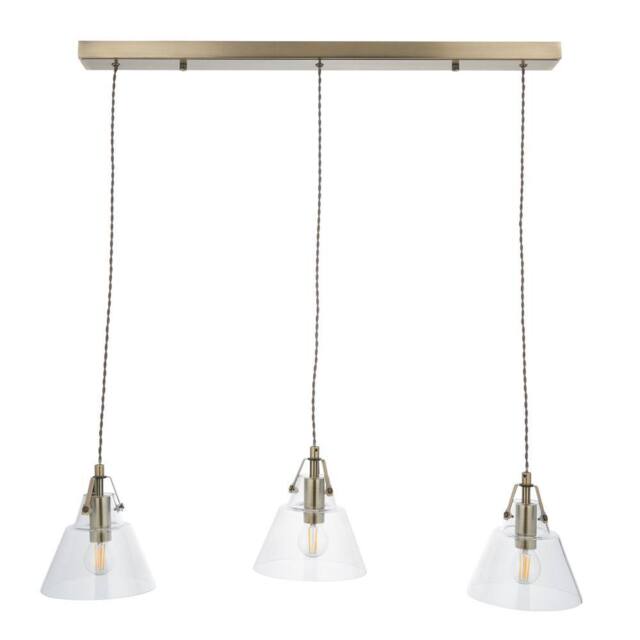 First Choice Lighting Rushcombe - Antique Brass with Glass Shades 3 Light Bar Pendant in Bronze - image 1