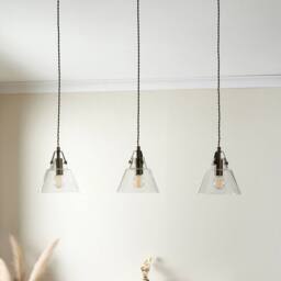 First Choice Lighting Rushcombe - Antique Brass with Glass Shades 3 Light Bar Pendant in Bronze - thumbnail 9