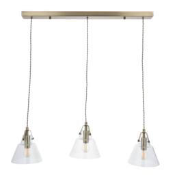 First Choice Lighting Rushcombe - Antique Brass with Glass Shades 3 Light Bar Pendant in Bronze