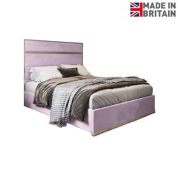 Casani Flookburgh Upholstered Soft Velvet Pink Metal Designer Bed Frame - Size: Small Double - thumbnail 4
