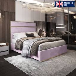 Casani Flookburgh Upholstered Soft Velvet Pink Metal Designer Bed Frame - Size: Small Double - thumbnail 5