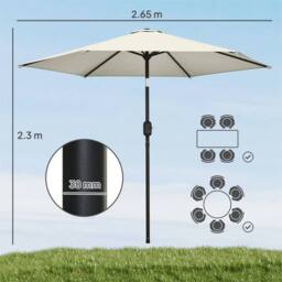 Nordara 2.6M Garden Umbrella Aluminium Pole Tilt Crank in Cream - thumbnail 2