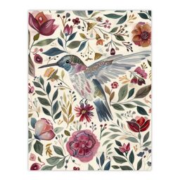 "Artery8 Hummingbird with Rustic Flower Pattern Muted Tones Wall Art Print - Size: W18"" x H24""" - thumbnail 1