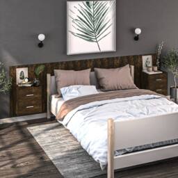 Berkfield Home Wall-mounted Bedside Cabinet Smoked Oak in Brown - thumbnail 3