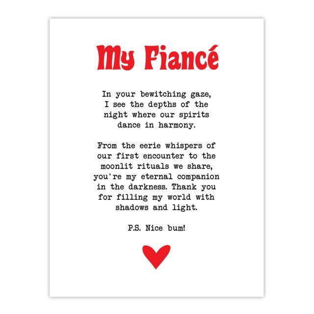 "Artery8 Love Poem Goth Fiancé Romantic Poetry Fun Wall Art Print in White - Size: W12"" x H16""" - image 1