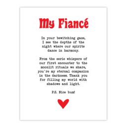 "Artery8 Love Poem Goth Fiancé Romantic Poetry Fun Wall Art Print in White - Size: W12"" x H16""" - thumbnail 1