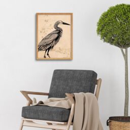 "Artery8 Wall Art Print Heron Bird Simple Ink Art Framed in Light Oak - Size: W12"" x H16""" - thumbnail 2