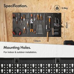 VonHaus Wall Mounted 44 Piece Metal Pegboard Set in Black - thumbnail 4