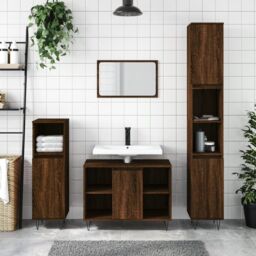 Berkfield Home Bathroom Cabinet Brown Oak 30x30x100 cm Engineered Wood - Size: 30 x 30 x 100 cm - thumbnail 1