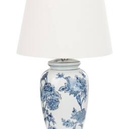Wyld and Coco Porcelain Table Lamp - 54cm Linen Drum Shade White Blue - thumbnail 2