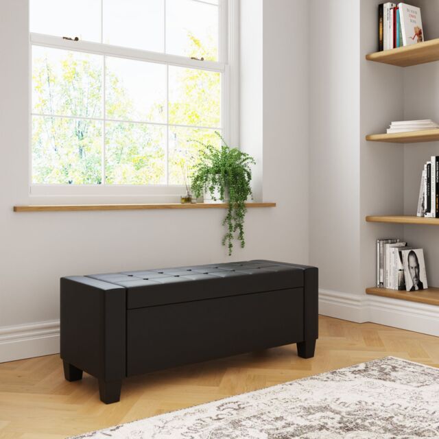 GFW Verona Crushed Velvet Storage Ottoman Bench in Black - image 1