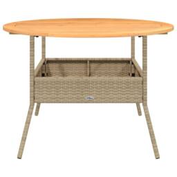 Berkfield Home Garden Table with Acacia Wood Top Beige √ò110x71 cm Poly Rattan - Size: 110x71 cm - thumbnail 5