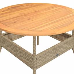 Berkfield Home Garden Table with Acacia Wood Top Beige √ò110x71 cm Poly Rattan - Size: 110x71 cm - thumbnail 9