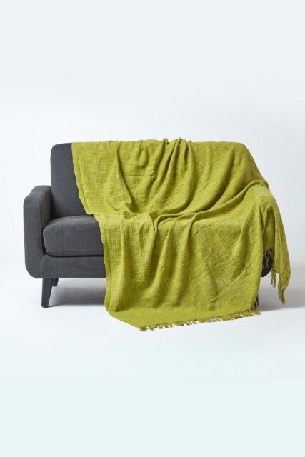 Homescapes Nirvana Slub Cotton Throw in Lime - Size: 255 cm x 360 cm - image 1