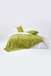 Homescapes Nirvana Slub Cotton Throw in Lime - Size: 255 cm x 360 cm - thumbnail 2