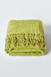 Homescapes Nirvana Slub Cotton Throw in Lime - Size: 255 cm x 360 cm - thumbnail 3
