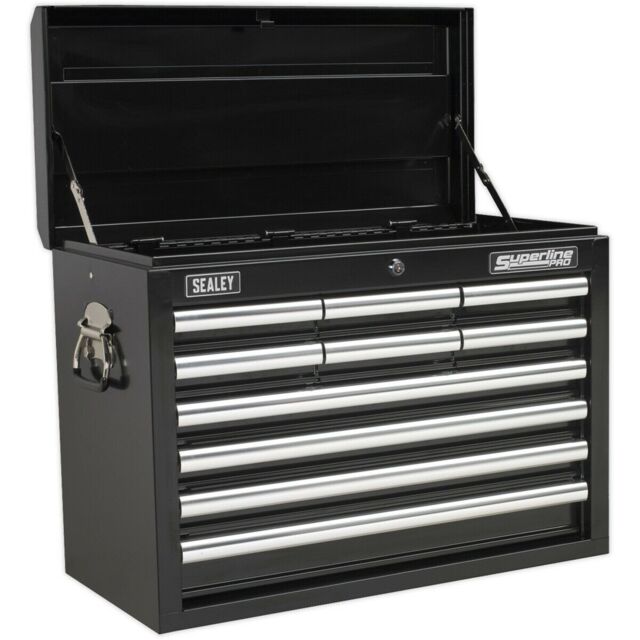 Loops 660 x 315 x 485mm BLACK 10 Drawer Topchest Tool Chest Lockable Storage Cabinet - image 1