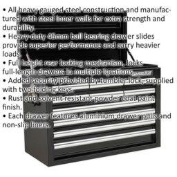 Loops 660 x 315 x 485mm BLACK 10 Drawer Topchest Tool Chest Lockable Storage Cabinet - thumbnail 2