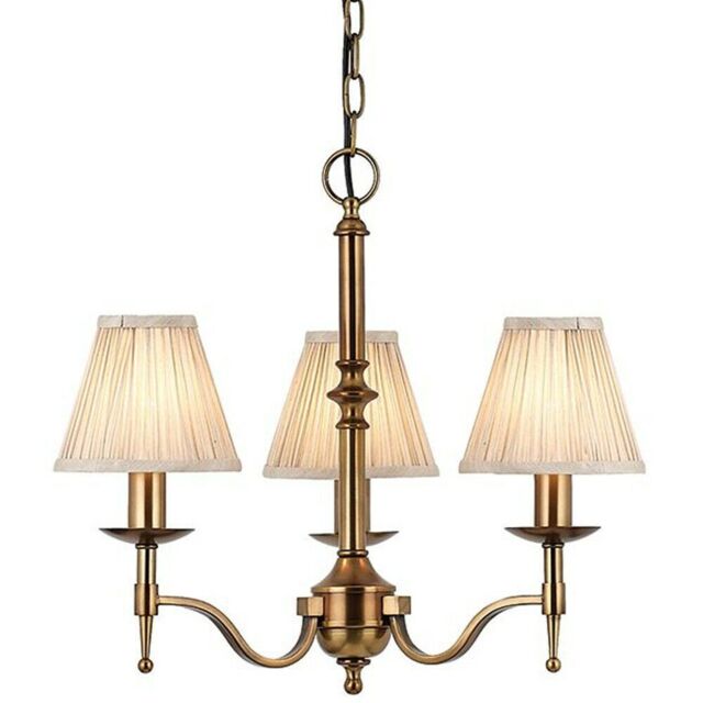 Loops Avery Ceiling Pendant Chandelier Light 3 Lamp Antique Brass & Beige Pleat Shade in Metallics - image 1