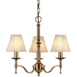 Loops Avery Ceiling Pendant Chandelier Light 3 Lamp Antique Brass & Beige Pleat Shade in Metallics
