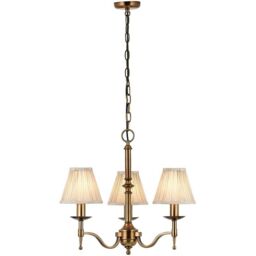 Loops Avery Ceiling Pendant Chandelier Light 3 Lamp Antique Brass & Beige Pleat Shade in Metallics - thumbnail 3