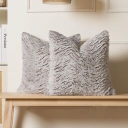 OHS 2 Pack Two Tone Faux Fur Soft Fleece Cushion Covers in Natural - Size: 45 cm x 45 cm - thumbnail 1