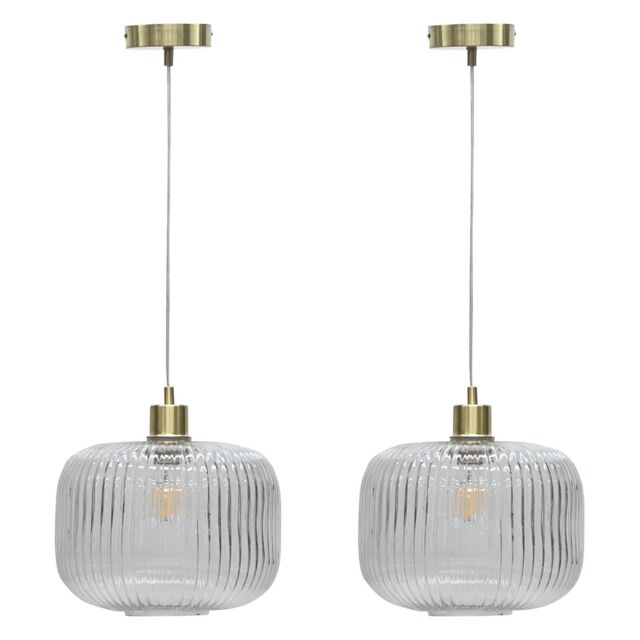 First Choice Lighting Set of 2 Batley Large - Clear Ribbed Glass with Satin Brass Pendants - image 1