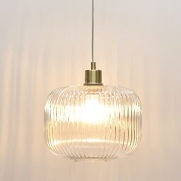 First Choice Lighting Set of 2 Batley Large - Clear Ribbed Glass with Satin Brass Pendants - thumbnail 5