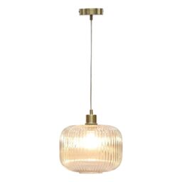 First Choice Lighting Set of 2 Batley Large - Clear Ribbed Glass with Satin Brass Pendants - thumbnail 2