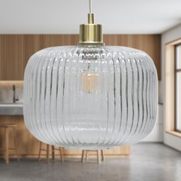 First Choice Lighting Set of 2 Batley Large - Clear Ribbed Glass with Satin Brass Pendants - thumbnail 3