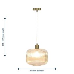 First Choice Lighting Set of 2 Batley Large - Clear Ribbed Glass with Satin Brass Pendants - thumbnail 8