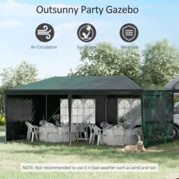 OUTSUNNY 6m x 3m Garden Gazebo Marquee Canopy Party Tent Canopy Patio in Green - thumbnail 4