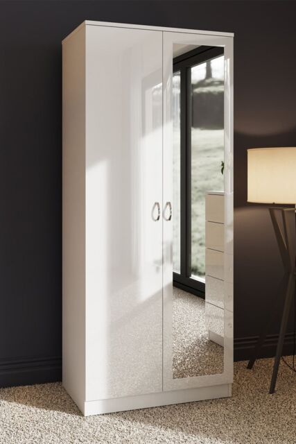 FWStyle High Gloss White 2 Door Mirrored Double Wardrobe - image 1