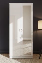 FWStyle High Gloss White 2 Door Mirrored Double Wardrobe - thumbnail 3
