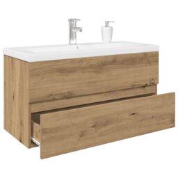 Berkfield Home Sink Cabinet with Built-in Basin & Faucet Artisan Oak in Brown - thumbnail 1