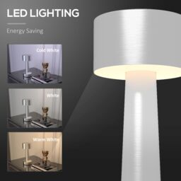 HOMCOM Rechargeable Table Lamp with 3 Colour LED Lighting Touch Control in Silver - thumbnail 6