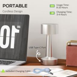 HOMCOM Rechargeable Table Lamp with 3 Colour LED Lighting Touch Control in Silver - thumbnail 4
